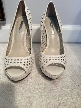 BCBGeneration Cream Perforated Peep-Toe Platform Heels